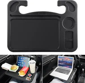4 In 1 Car Steering Wheel Desk for Laptop,Versatile Upgraded Car Seat Tray, Spacious Steering Wheel Table With Tablet Holder and Dual Sauce Racks,Steering Wheel Under Table Console (Large)