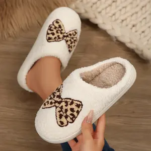 Ultra - Soft Fleece Furry Slippers Shoes for Ladies White Base with Stylish Bow Design Indoor Outdoor Winter Warm Mini Snow Boots