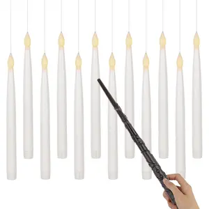 Flameless Floating Candle with Magic Wand Remote Timer, Battery Operated Hanging Window Candle, Flickering LED Electric Candle for Home Decor (Without Battery)
