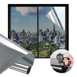 Daytime Privacy Window Film with One-Way Mirror Effect, UV Block and Heat Insulation for Home and Office, Easy Static Adhesion, Silver Color