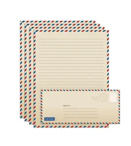 Better Office Products Vintage Airmail Stationery Paper Set, 100-Piece Set (50 Lined Sheets + 50 Matching Envelopes), Letter Size 8.5 x 11 inch, Double Sided & Paper,