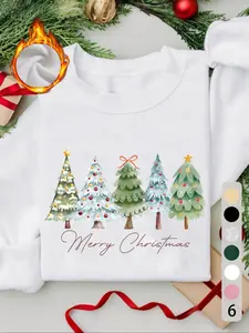 Women's Christmas Tree Sweatshirt, Comfortable Fall Winter Top, Casual Long Sleeve Pullover, Holiday Shopping Wear, Fitted Style