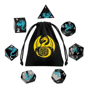 Face Blue Dragon Flat Dnd Alloy Dice Set, Metal Dice Set, Dragon Pattern, 7 Multi-Faced Metal Dnd Dice Set, Polyhedral Dice Set, Role-Playing Board Game Accessories
