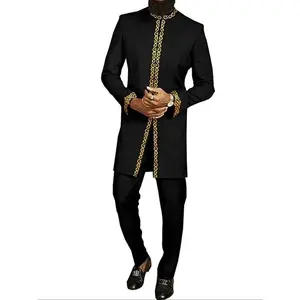 Men's Ethnic Pattern Embroidery Zipper Stand Collar Top & Pants Set, Traditional Long Sleeve Split Hem Top & Pants Set, Two-piece Outfits for Men 80s Fashion, Men's 2 Piece Set, Going Out Outfits, Traditional Long Sleeve, Clothes, Longsleeves