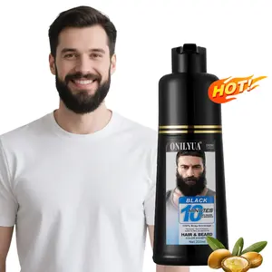 Black Hair Color Shampoo for Men's Mustache & Beard – Gel, Permanent, 10-Minute Color Dye, Long-Lasting, Suitable for Black Hair, 200ML