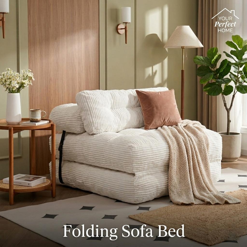 Folding Sofa Bed Convertible Sleeper Chair with Pillow Foldable Mattress with Back Support Portable Fold Out Chair Bed Comfy Floor Sofa Lounge for Living Room Bedroom white Single