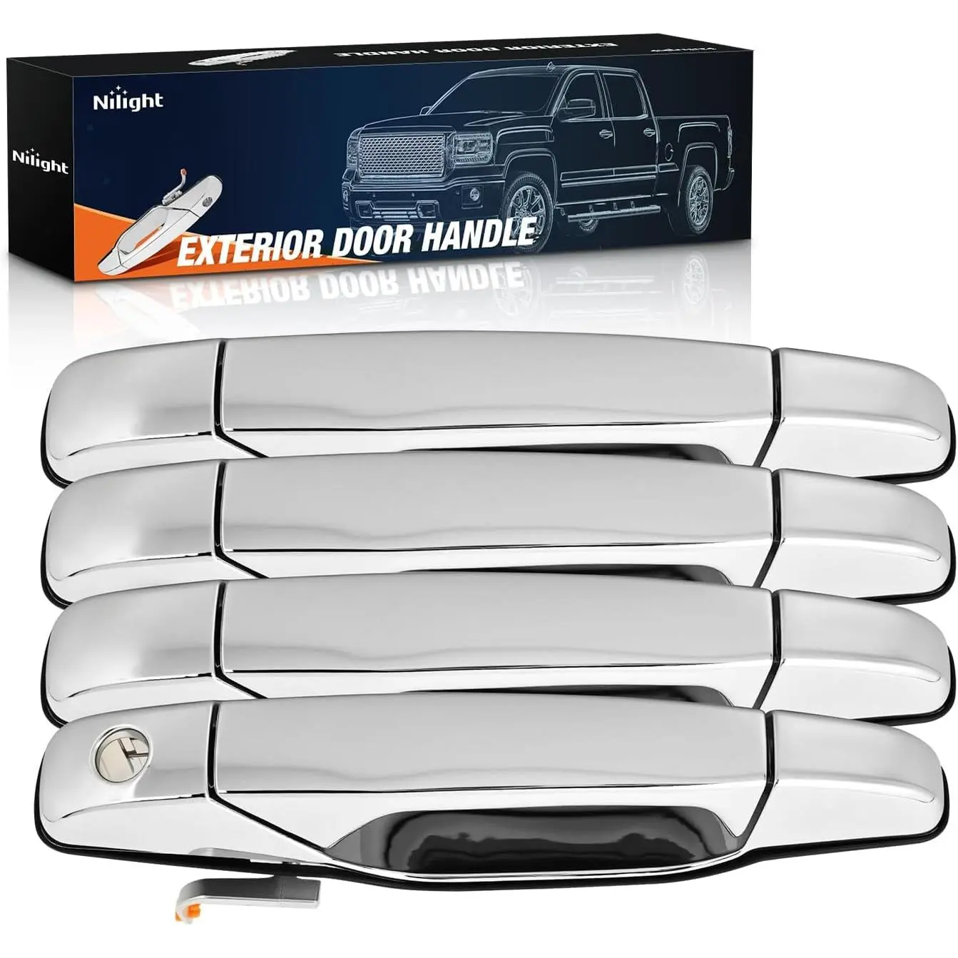 Nilight 4PCS Durable ABS Plastic Chrome Exterior Car Door Handle Replacement, Front & Rear Vehicle Accessories for 2007-2014 Chevy Silverado Suburban Tahoe Avalanche GMC Sierra Yukon Cadillac Escalade, Replaces#20828258