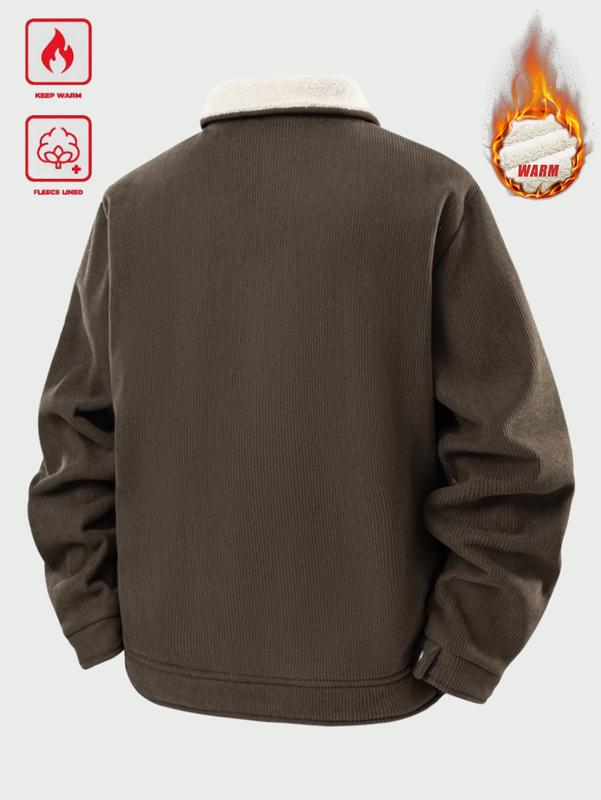 Men's Winter Corduroy Fleece Lined Thick Warm Workwear Jacket with Multiple Pockets, Suitable for Office and Commuting, Outdoor Sports Winter Coat