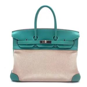 Pre-owned HERMÈS leather Tote Bags Birkin 35 Lagoon Swift And Toile
