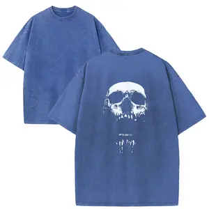 Digitex Acid Washed T-Shirts  "Skull" Print Oversized Crewneck Half Short Sleeves Casual Graphic Tee Summer Streetwear