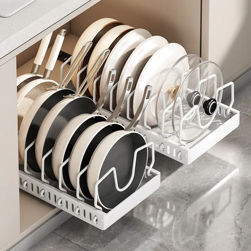 Heavy Duty Pull Out Pan Organizer for Cabinet – Expandable Sliding Cookware Rack for Pots, Pans & Lids, Deep Kitchen Cabinet Storage Solution,dorm essentials,home decor