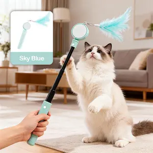 Retractable Cat Wand Cat Toy With 2 Feather Attachments Portable Cat Teaser for Indoor&Outdoor Training &Narrow Space Telescopic Pole Design for Easy Storage  Cat Fishing Pole Toy  Enrichment Toys for Indoor Cats Cat Gifts handheld mode Interactive Christ
