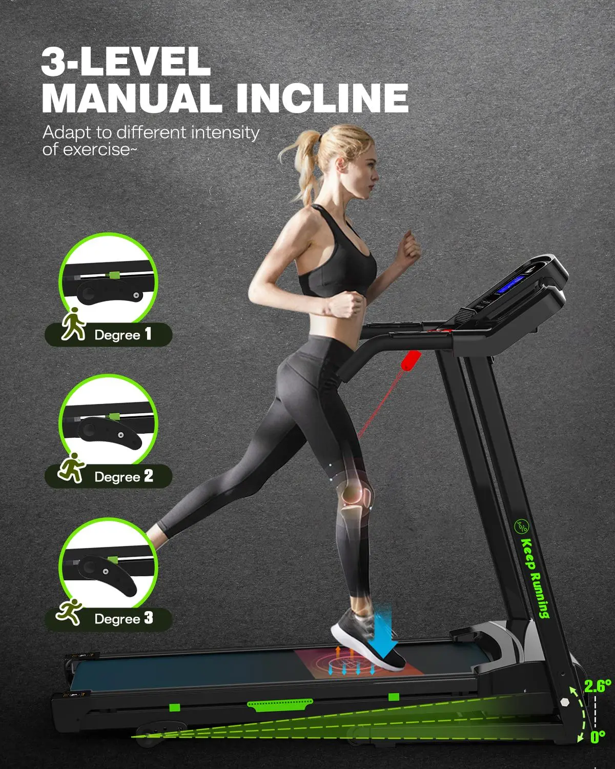 LIVIVOX 34” x 28” x 54” Foldable Motorized Treadmill - 3 Manual Inclines, 3.5HP, 8.5MPH, 330 lbs Weight Capacity, Bluetooth, 12 Preset Programs, Portable Home Fitness Equipment for Cardio & Office Use, Treadmills For Home