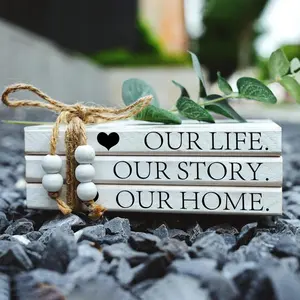 Rustic Wooden Bookshelf Decor, 1 Count Our Life Our Story Our Home Letter Pattern Bookshelf Decor, Farmhouse Stack Of Books, Coffee Table Book Decor