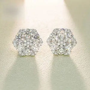 [ICE HUE]18K Gold Vacuum Plated S925 with 5A+ Sri Lanka Moissanite Flower Shaped Stud Earrings 12x13.5mm, Luxury Simple Classic Jewelry for Women Men, Daily Wear Casual Fashion Gift