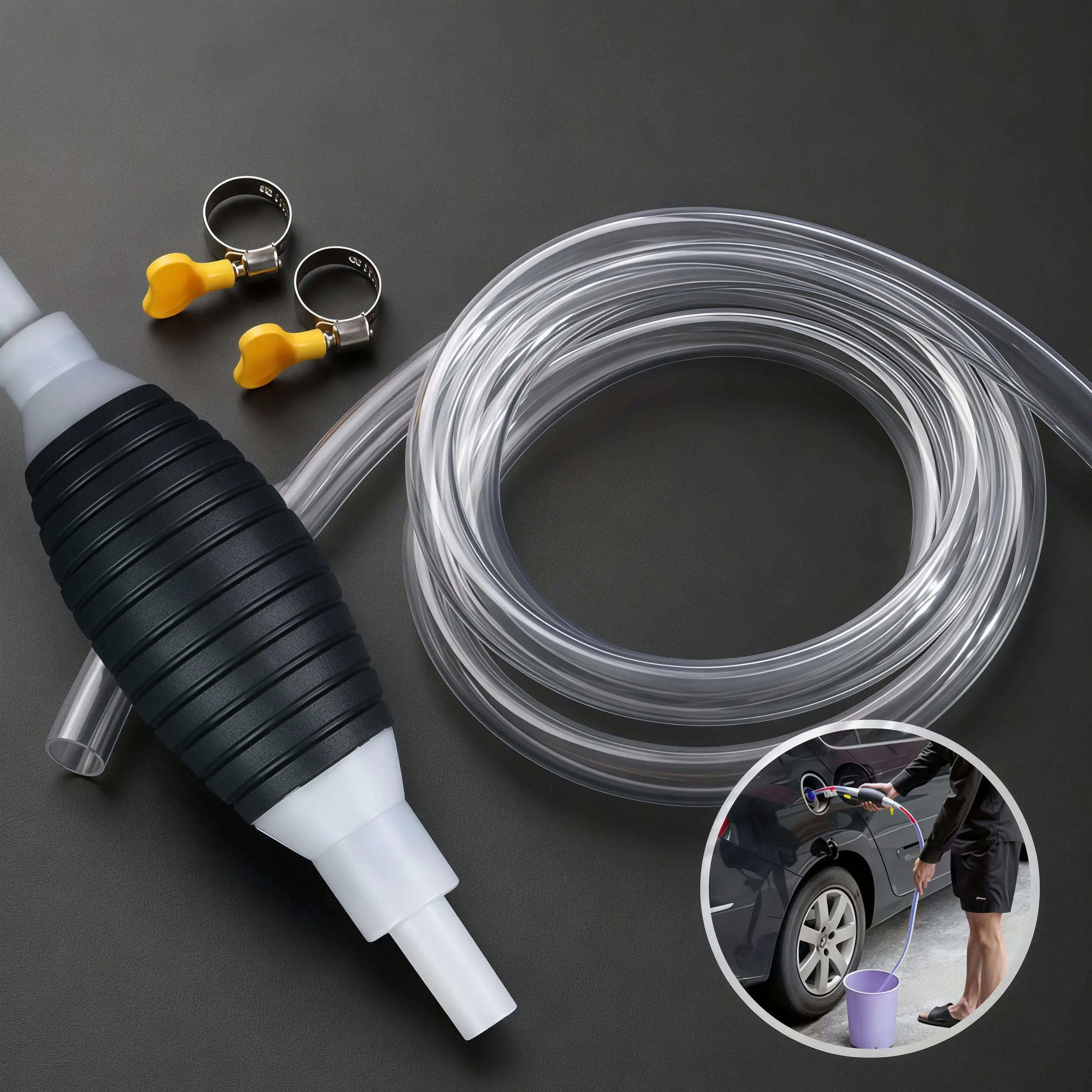Manual Dual Flow Siphon Pump with Stop Valve, Portable Multi-Purpose Liquid Transfer Pump for Fuel & Water, Efficient Fluid Transfer Tool