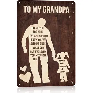 Funny To My Grandpa Gifts I Love You Forever Grandpa Sign from Granddaughter 8 x 12 Inch Durable Metal Decor for Men's Room Man Cave Office Garage Workshop Home Bar