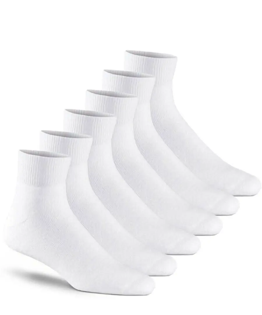 Jefferies Socks 6 Pairs Seamless Cushion Cotton Knit Sport Ribbed Quarter Ankle White Socks Womenswear Menswear Classic Outdoor Comfort Athletic