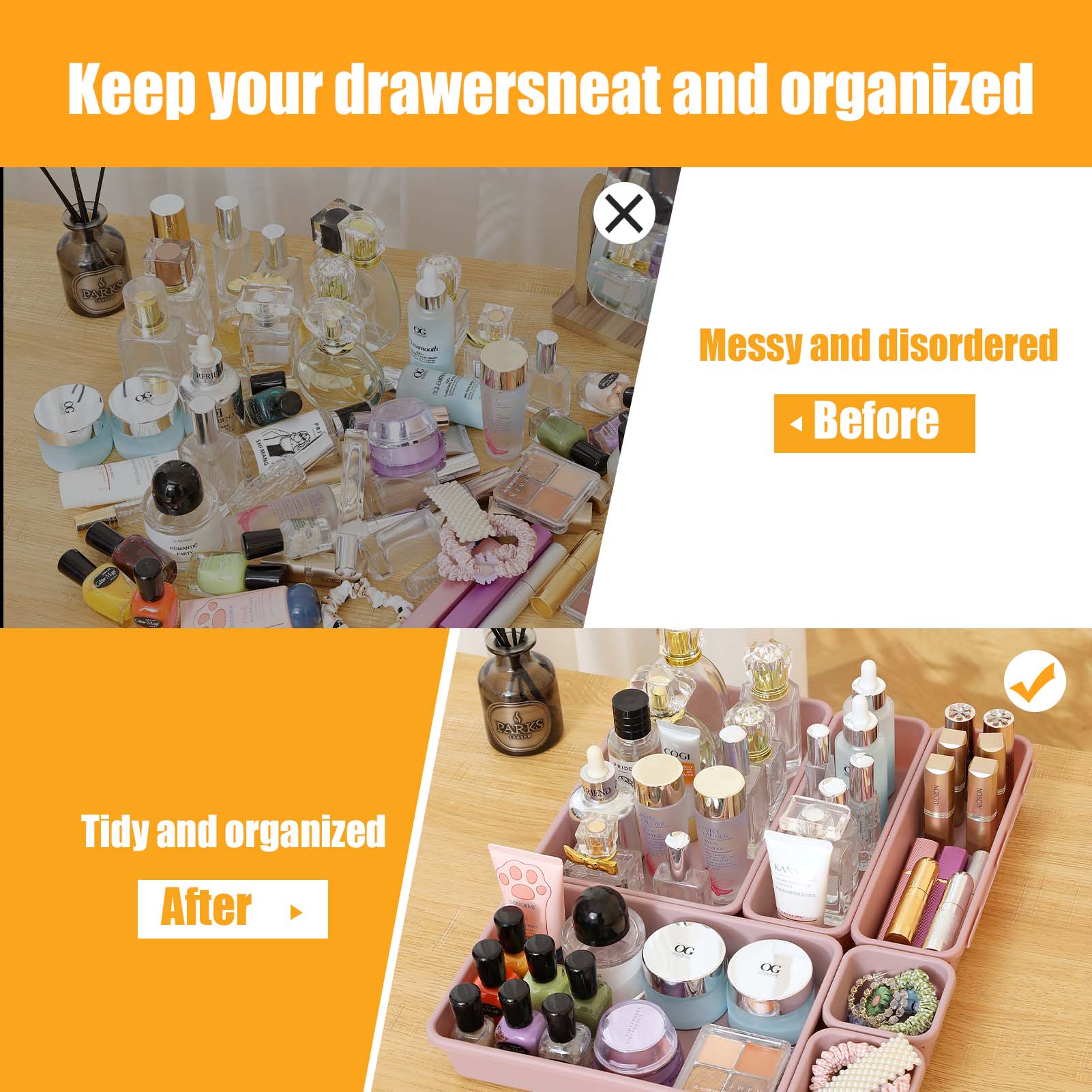 Multi-Purpose Plastic Drawer Organizers 16-Piece, 4 Sizes Sturdy Storage for Bakeware, Utensils & Daily Essentials