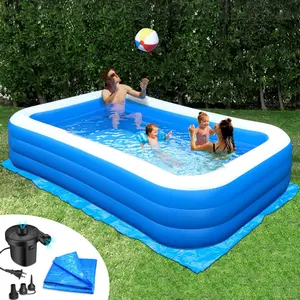 Inflatable Pool Bundle - 118in x 71in- Electric Pump and Ground Tarp Included - Fast Setup and Reinforced Seams