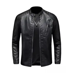 Men's Real Black Leather Jacket with Quilted Shoulders and Collar Slim Fit by Hide Crafts