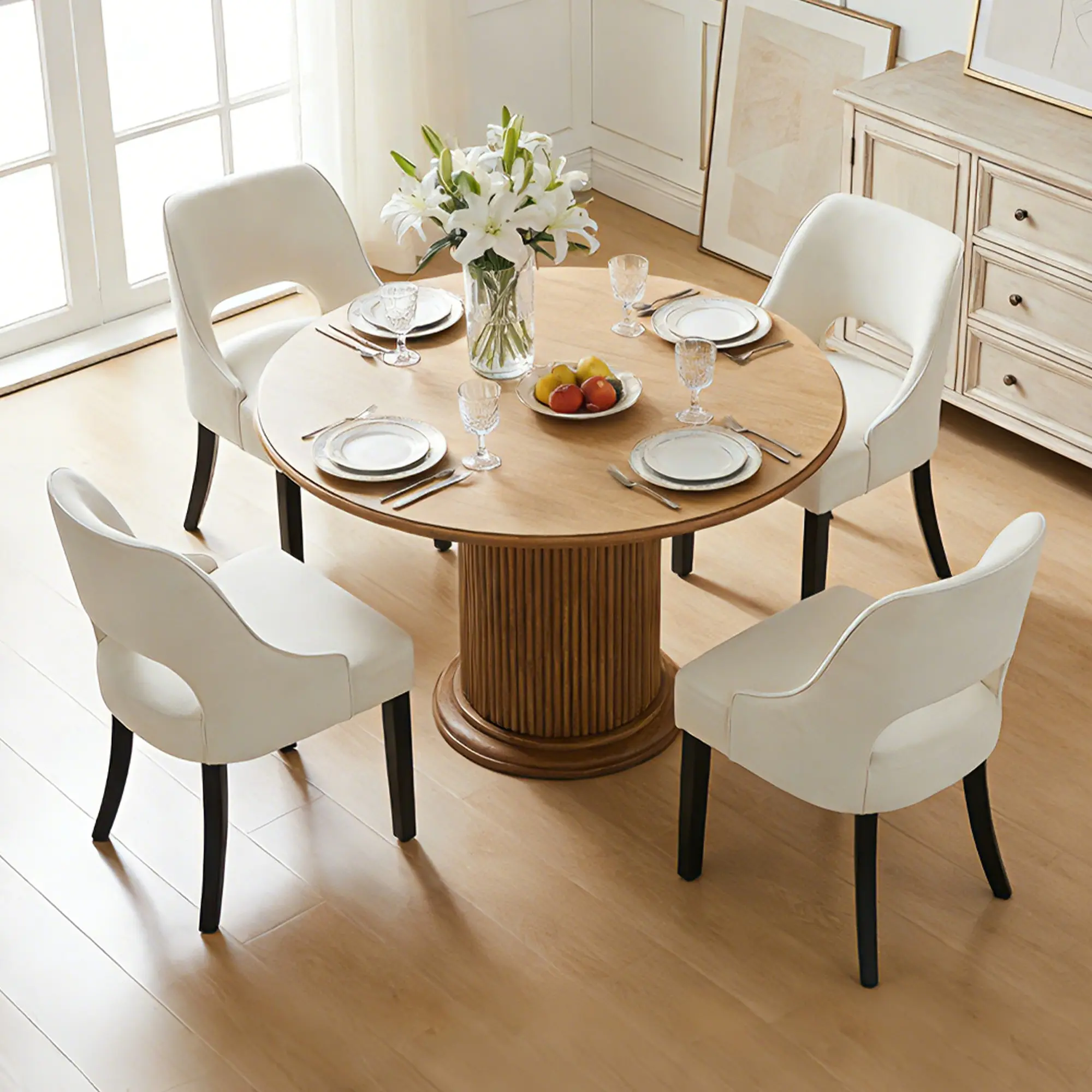 Curved Backrest Dining Chairs Set - High-Density Fabric-Wrapped, Rubberwood Legs, Compact Build, Durable, Quick Setup Indoor Kitchen Furniture, Floor-Friendly Chair Alternative to Barstools