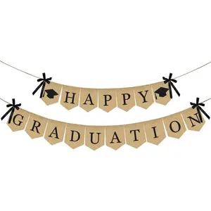 Burlap Happy Graduation Banner | Rustic Vintage Graduation Decorations | Perfect for Grad Party Supplies 2026 | Grad Party Decor for Home, College, Senior, High School Prom Decorations