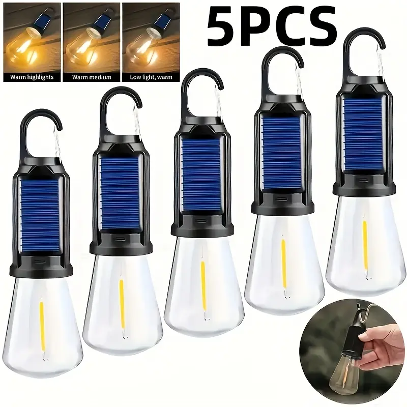 5PCS Rechargeable Solar LED Light Bulbs with Waterproof Clip Hook, Solar Outdoor Lights, Portable Camping Gear for Hiking & Emergency Use,father'sdaygifts,campingessentials,campinggear