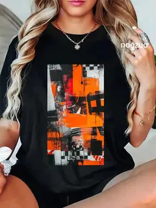 100% Cotton Unisex Graffiti Orange Abstract art Modern Colors T-Shirt Casual Top