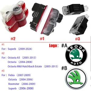 2PCS Skoda Badge Emblem Car Door Welcome Lights Logo Laser Projector Ghost Shadow Lamps For Skoda Fabia Octavia A5 MK2 Roomster Superb 2009-2024 Auto Accessories