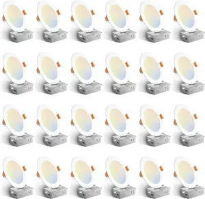 24 Pack 6 Inch 5CCT Ultra-Thin LED Recessed Ceiling Light with Junction Box, 1050LM Brightness, Dimmable Canless Wafer Downlight, 12W, ETL&FCC