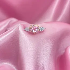 Pink Heart Ring Sterling Silver Rhinestone Promise