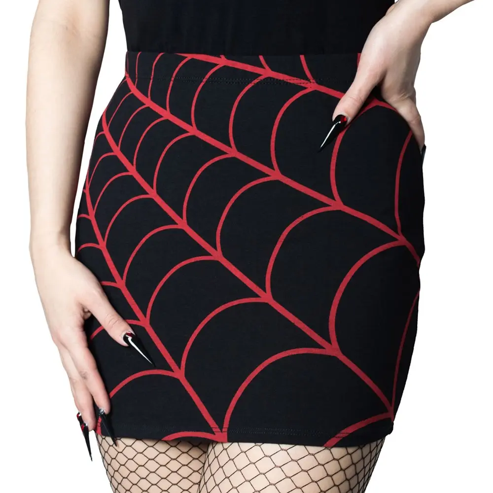Spiderweb Mini Skirt   - Red Elastic Womenswear