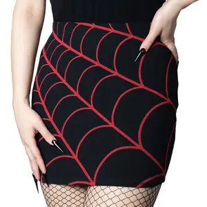 Spiderweb Mini Skirt Red Elastic Womenswear