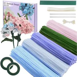400 count Pipe Cleaners Craft,5 Assorted Colors Pipe Cleaners Bulk, Chenille Stems for DIY Flower Making Kit with Floral Wires, Gardening Tape,Stamen& Ribbon (Colorful)