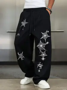 “Gothic Spider Web Print Oversized Sweatpants | Baggy Streetwear Pants | Soft Fleece Fabric | Y2K Dark Aesthetic | Trendy Baggy Fit | Edgy Graphic Bottoms | Cozy Casual Pants | Perfect for Street/Daily Style | 2025 Viral Fashion Bottoms