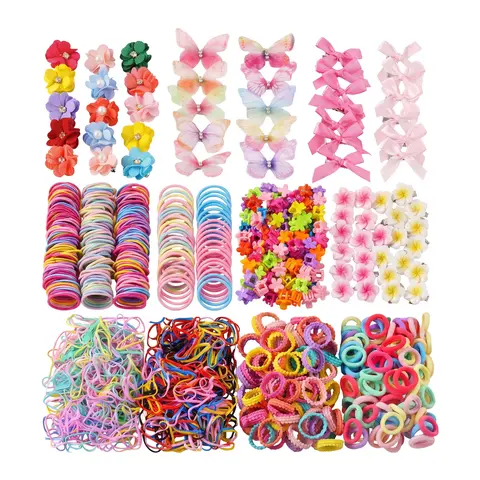 Kids' 748pcs Dopamine Kawaii Hair Accessory Set - Rhinestone, Imitation Pearl, Flower, Butterfly, Mini Detail Clips, Minimalist Hoops, Rubber Bands, Elastics, Polyester, All Seasons Use, Great Gift (Kawaii Accessories, Clips & Hoops, Mix & Match Fun)