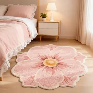 Creative Flower Carpet, Modern Home Decor, Soft Washable Rug, Simple Cream Style, Suitable for Living Room Bedroom Balcony Study