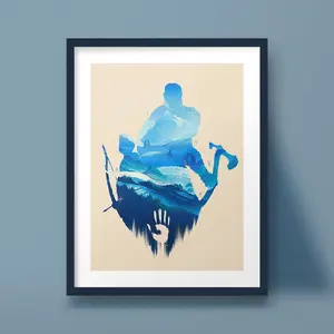 God of War Art Print Kratos Atreus Game Poster Norse Landscape Silhouette