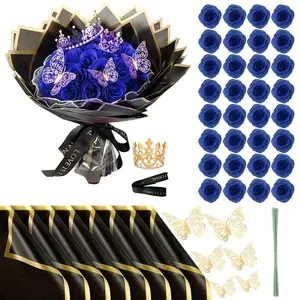 Glitter Rose Bouquet Kit, 11/36pcs/set Faux Rose Bouquet, DIY Fake Flower Set, Home Decor, Decoration Bouquet, Wedding Gift, Engagement, Anniversary Celebrations, Fruit, Artificial Roses Bouquet