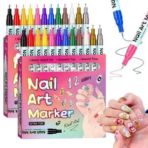 Nail Art Marker Pen Set, 12/24 Colors 3D Nail Pens, Fast Drying Waterproof, 0.5mm Acrylic Paint Marking Pen, Nail Design Graffiti Pen
