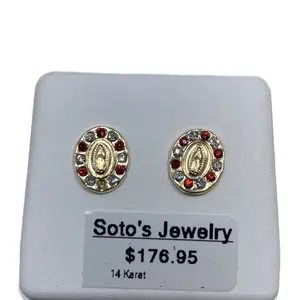 Soto’s Jewelry Virgin Mary Red and white Cubc Stone Screwback 14k Studs
