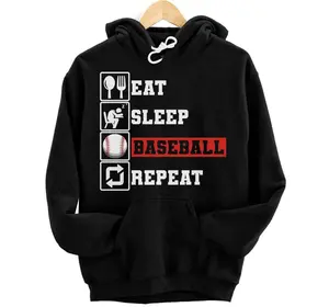 Personalized Funny Baseball Player Eat Sleep Baseball Repeat Baseball Pullover Hoodie