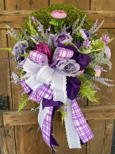 Purple Spring Wreath — 18" Moss Wreath Base, Ready to Ship, Front Door Easter Decor