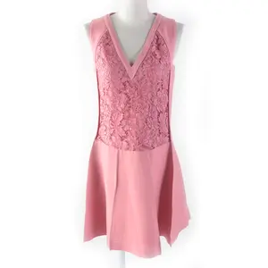 Pre-owned Valentino Wool Small Leather Goods Floral Lace V Neck Dress Pink