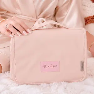 CLOVANEST Personalized Vegan Leather Travel Toiletry Bag for Women, Water Resistant Hanging Toiletry Organizer with Hook, Custom Name Gift, Bridesmaid Wedding Travel Gift, Birthday Gift for Her