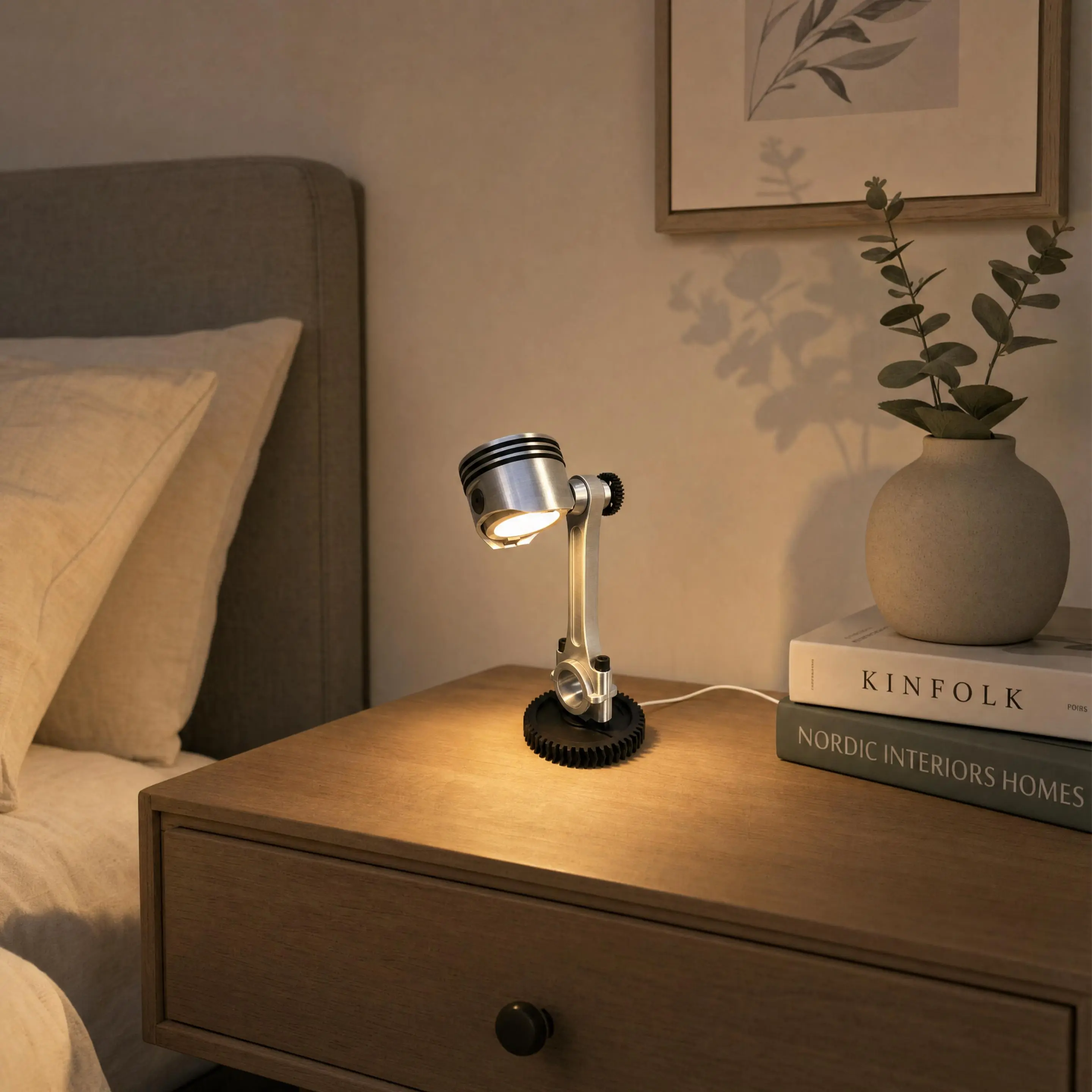 Vintage Industrial Metal Engine Piston Gear Desk Lamp - Adjustable Night Light for Bedroom Home Decor