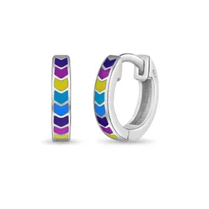 Rainbow Enamel 9mm Kids / Children's / Girls Earrings Hoop/Huggie Enamel - Sterling Silver