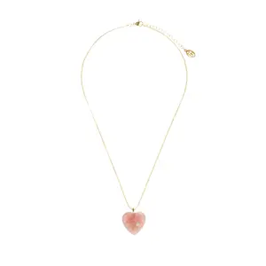 Heart of Rose Quartz Stone Necklace with Dainty Gold Chain