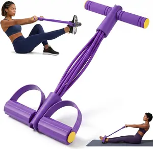 6-Strand Heavy Duty Abdominal Crunch Fitness Equipment – Leg & Core Workout, Sit-Up Assist, Home Gym Exercise, Non-Slip Foot Pedal & Resistance Bands (Portable)